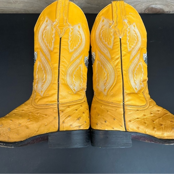 Dos De Oro Leather Western Cowboy Yellow Biker Pull On Mens Boots 7.5 Vintage - Picture 9 of 15